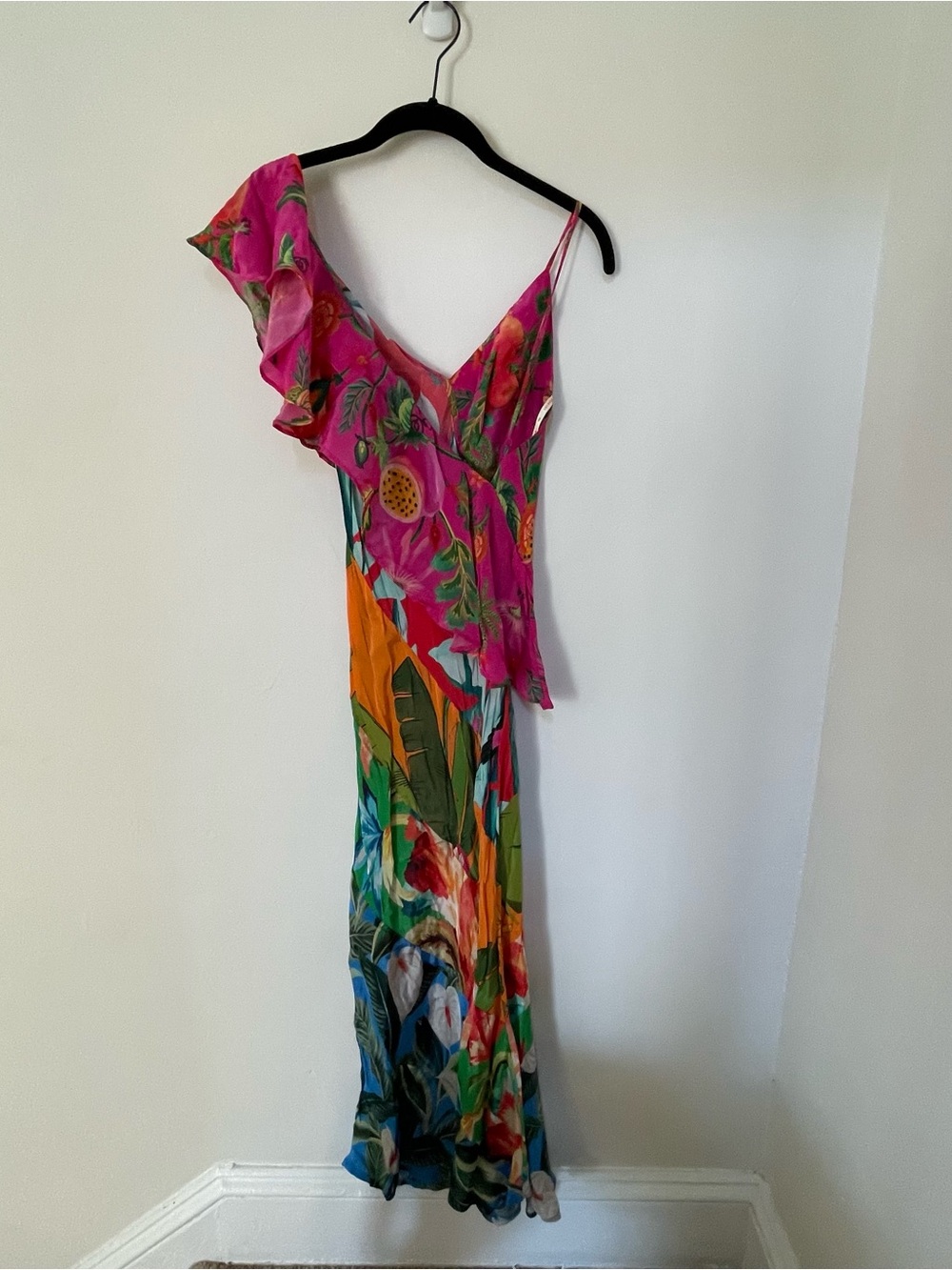 Farm Rio Mixed Flowery Ruffle One Shoulder Midi Dress XS $328 - Picture 7 of 9